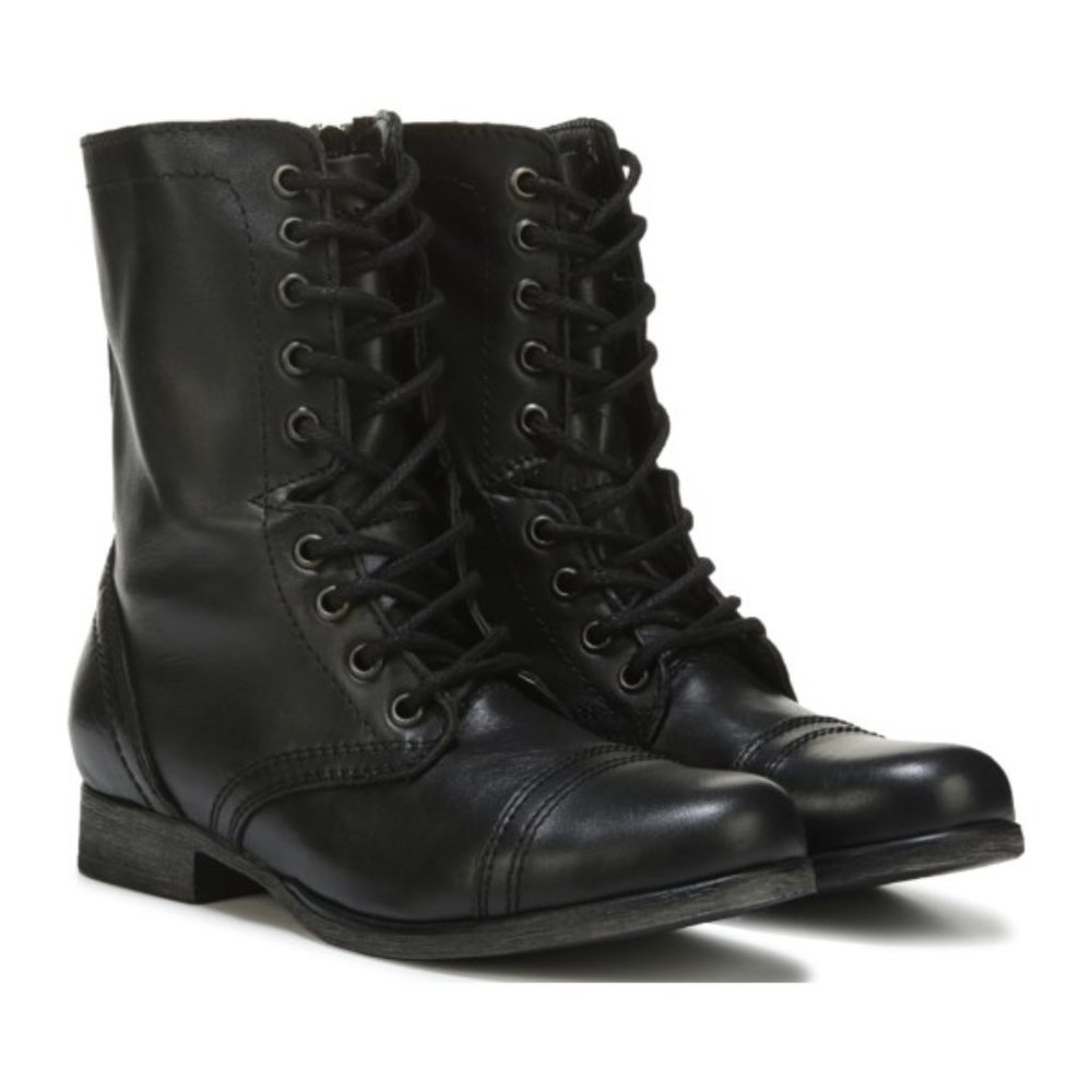 Steve Madden Troopa Black Leather Combat Boots